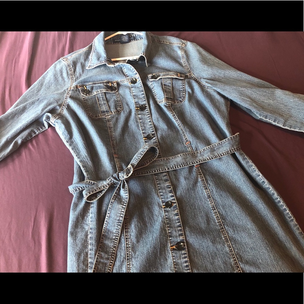 Denim button down dress with belt